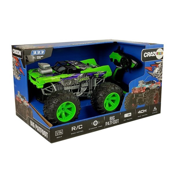 Nuotoliniu būdu valdomas automobilis 1:14 2.4G RC žalios spalvos dideliais ratais