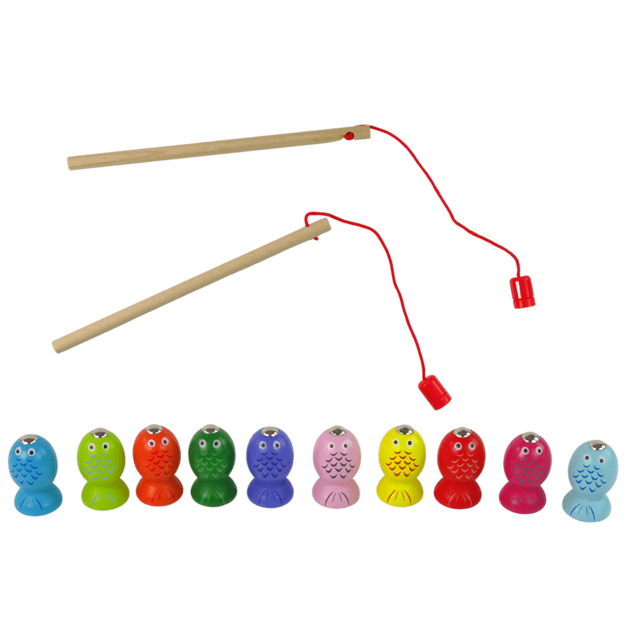 Wooden Fish Catching Game 2 Fishing Rods Kitten