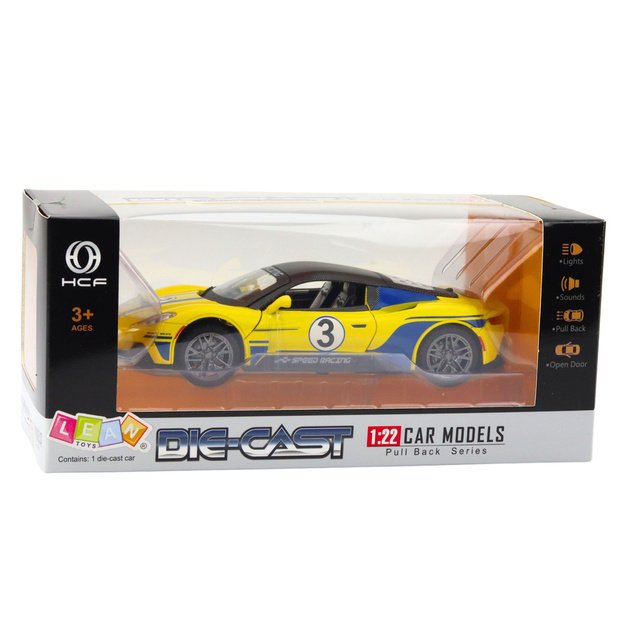 Metal Sports Car Lights Sounds Drive Yellow 1:22 4