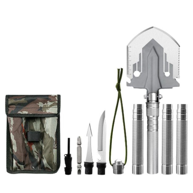 Military Shovel 16 in 1 Tactical Survival Tools Knife Fire Starter Cleaver 2