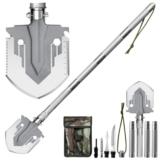 Military Shovel 16 in 1 Tactical Survival Tools Knife Fire Starter Cleaver