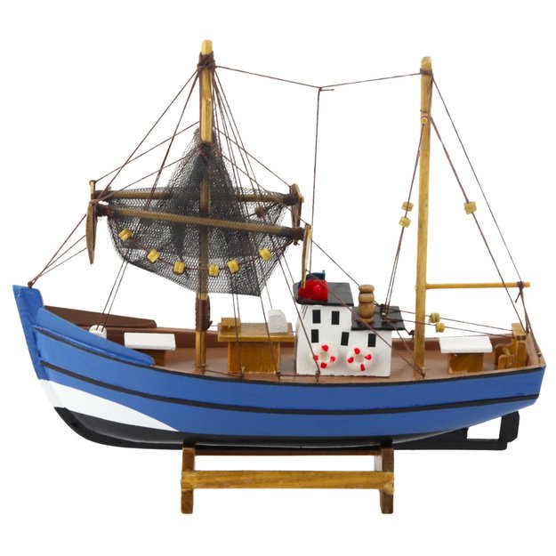 Collectible Decorative Model Fishing Boat Ship Blue 30x26cm 2