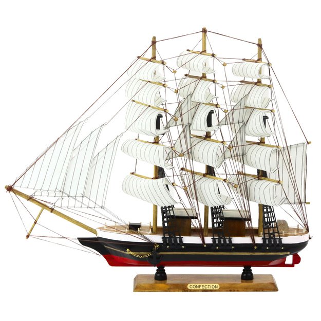 Collectible Model Decorative Three-masted Sailing Ship White 53x45cm 1