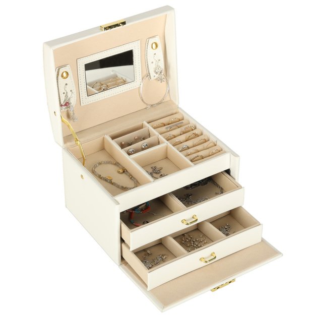 Juvelyrinių dirbinių dėžutė su stalčiais balta 12