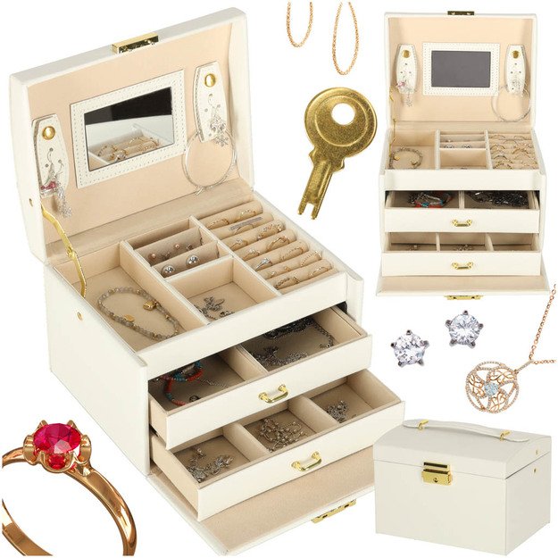 Juvelyrinių dirbinių dėžutė su stalčiais balta 11