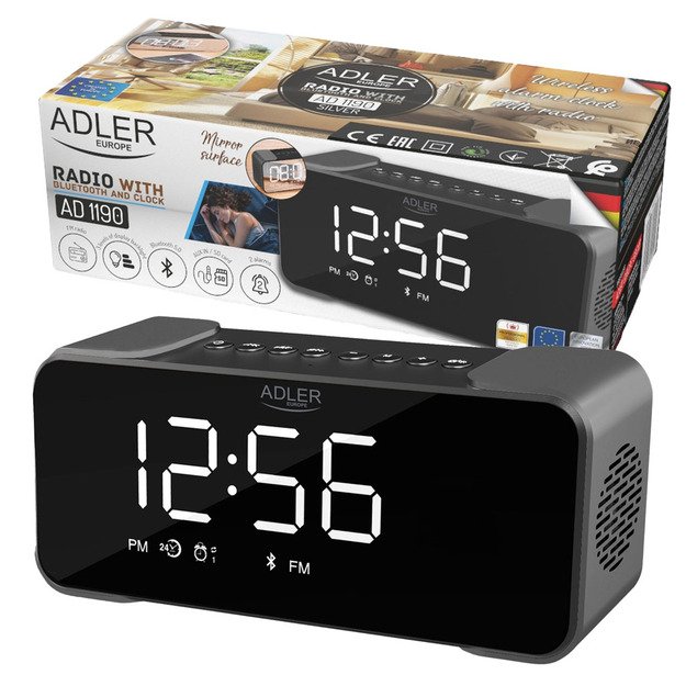  Adler AD 1190 Silver  belaidis nešiojamas radijo žadintuvas  Bluetooth  USB AUX SD kortelė 2600mAh