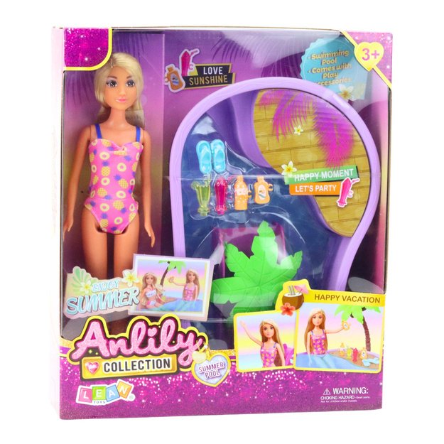 Anlily Doll Set On The Beach Pool Palm Tree Accessories 8 pcs. 3