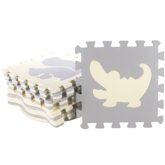 Soft Puzzle Educational Mat Animals EVA Foam Beige Gray 9 pcs. 1