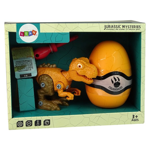 Dinozaurų Tyrannosaurus Rex rinkinys su kiaušiniu "pasidaryk pats" atsuktuvu oranžinis 3
