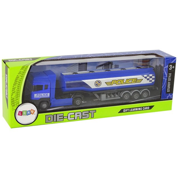 Mėlynas policijos sunkvežimis-cisterna 30 cm ilgio 3