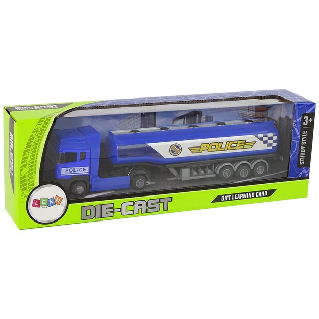Mėlynas policijos sunkvežimis-cisterna 30 cm ilgio 6