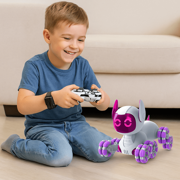 TOOBY Robot Dog Remote Controlled RC 360° Lights Sounds White and Purple 5