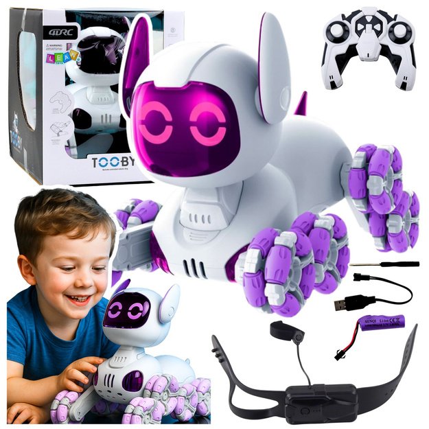 TOOBY Robot Dog Remote Controlled RC 360° Lights Sounds White and Purple 1