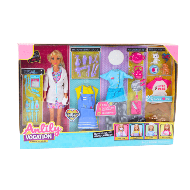 Anlily 4in1 lėlė Gydytojas Kirpėjas Virėjas Gyvūnai Drabužiai Priedai 3