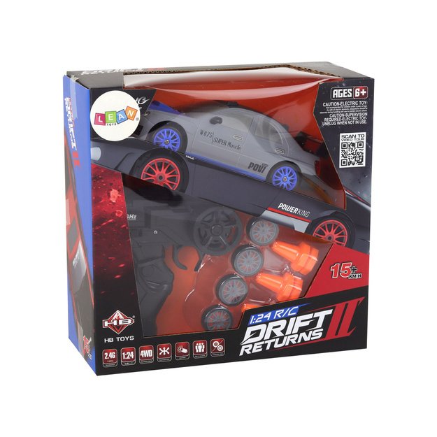 Nuotoliniu būdu valdomas sportinis automobilis R/C 1:24 pilkos spalvos keičiamais ratais 6