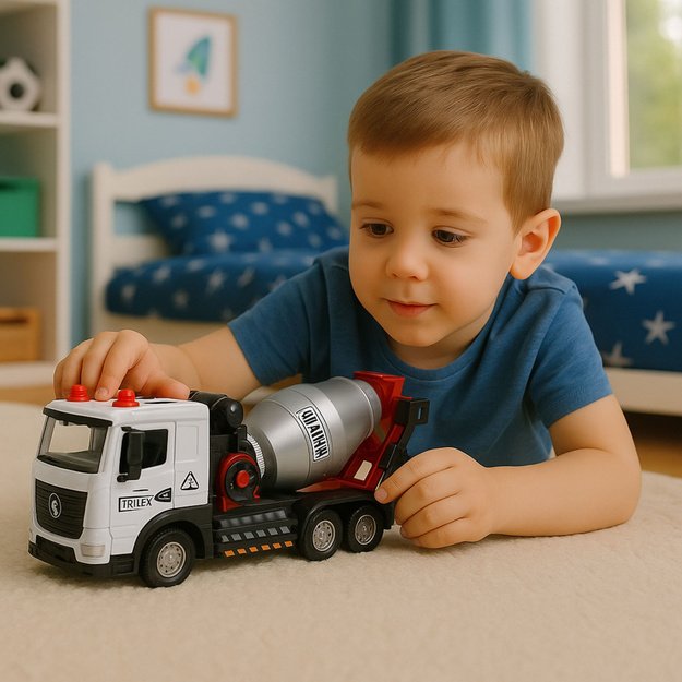 Concrete Mixer Construction Vehicle Metal Cabin Rotating Drum Lights Sounds 4