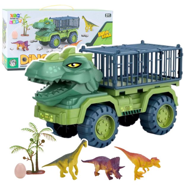 Car Transporter Truck Dinosaurs Figures Green 15 pcs.