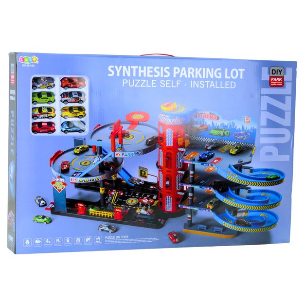 Parking Lot with Cars, 4 Level Track, 8 Metal Vehicles, Stickers 5