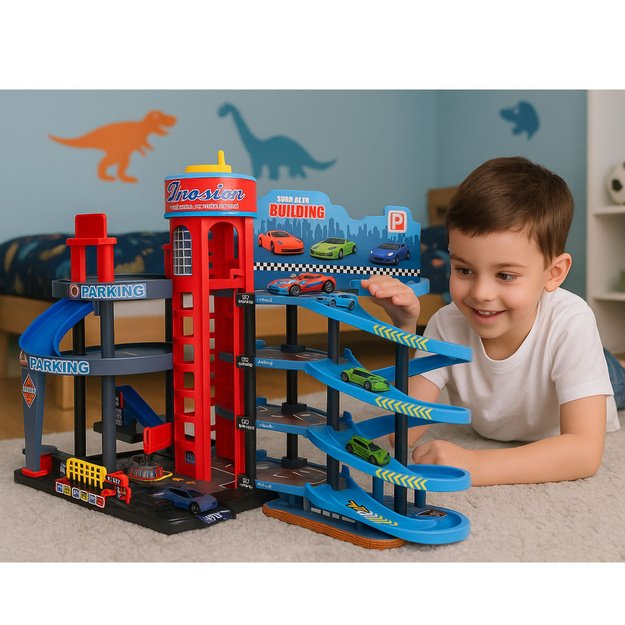 Parking Lot with Cars, 4 Level Track, 8 Metal Vehicles, Stickers 4