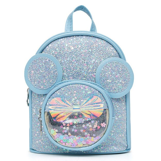 Children s Backpack With Sequins Mouse Ears Blue 22cm 3L