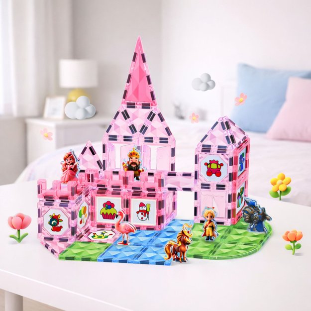 Magnetinės kaladėlės „Akvarelės princesės pilis“ – 80 dalių rinkinys 2