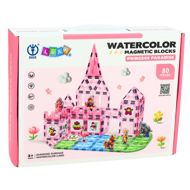 Magnetinės kaladėlės „Akvarelės princesės pilis“ – 80 dalių rinkinys 3