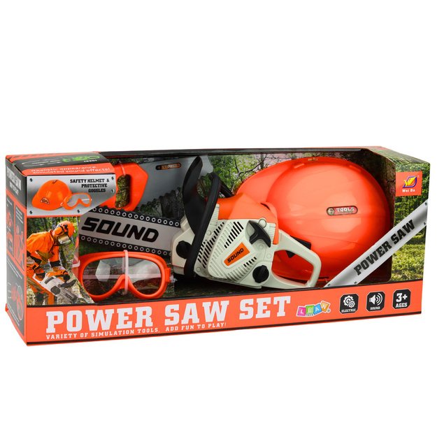 Didelis vaikiškas pjūklo rinkinys su šalmu, akiniais ir pirštinėmis 7
