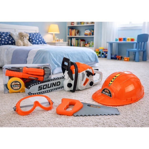 Didelis vaikiškas pjūklo rinkinys su šalmu, akiniais ir pirštinėmis 6