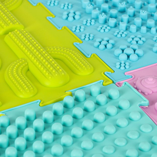 Sensorinis kilimėlis montessori pėdų masažo dėlionė 8 dalių pastelinės spalvos 12