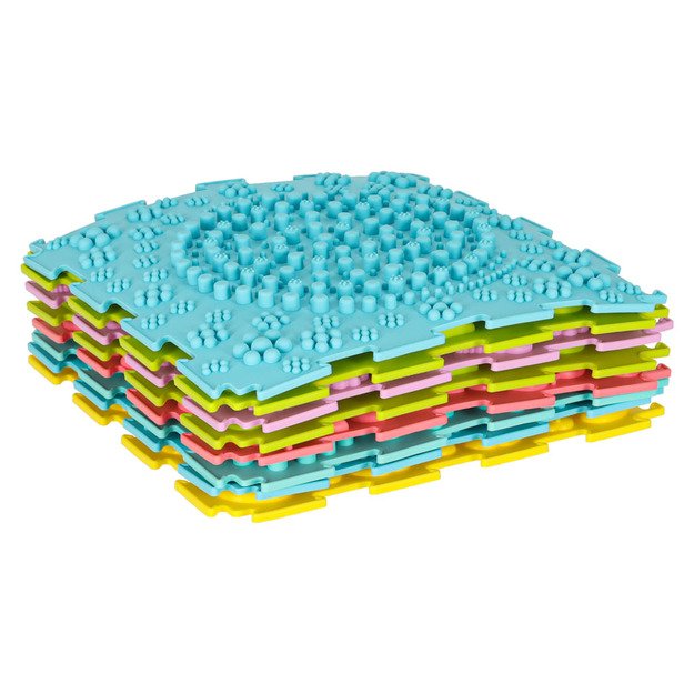 Sensorinis kilimėlis montessori pėdų masažo dėlionė 8 dalių pastelinės spalvos 1