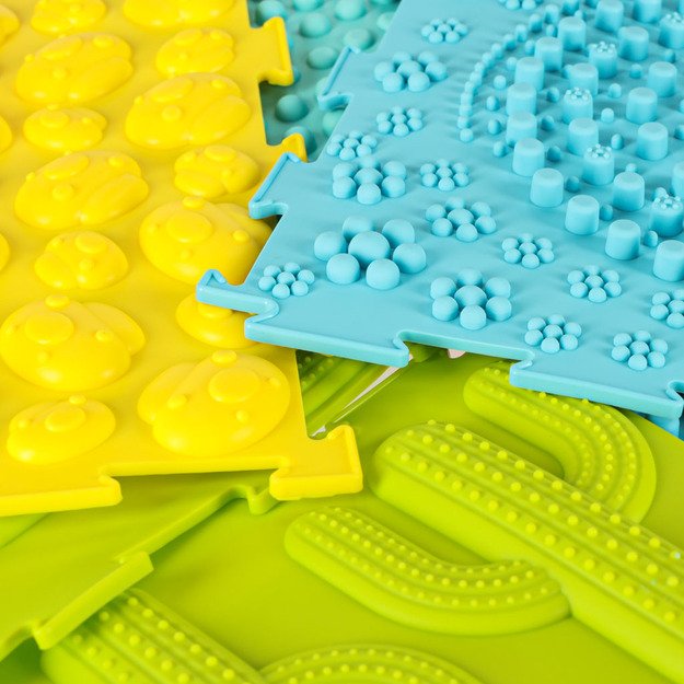 Sensorinis kilimėlis montessori pėdų masažo dėlionė 8 dalių pastelinės spalvos 9