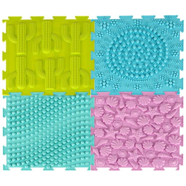 Sensorinis kilimėlis montessori pėdų masažo dėlionė 8 dalių pastelinės spalvos 2