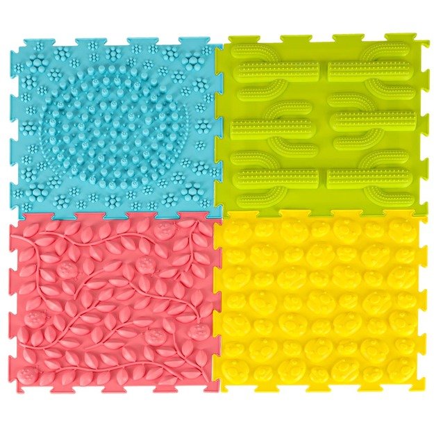 Sensorinis kilimėlis montessori pėdų masažo dėlionė 8 dalių pastelinės spalvos 3