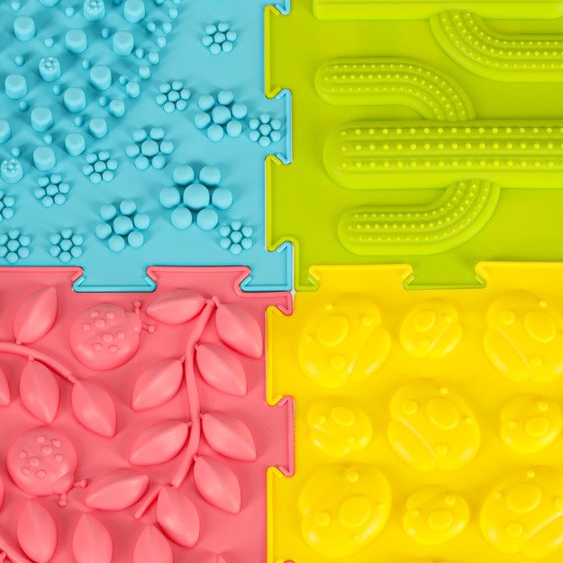 Sensorinis kilimėlis montessori pėdų masažo dėlionė 8 dalių pastelinės spalvos 13