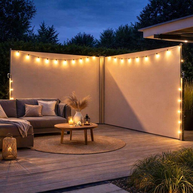 LUARO kampinė &scaron;oninė terasos markizė su i&scaron;traukiamu ekranu 180 x 620 cm, smėlio spalvos 7