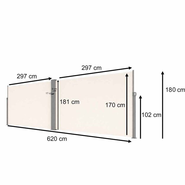 LUARO kampinė &scaron;oninė terasos markizė su i&scaron;traukiamu ekranu 180 x 620 cm, smėlio spalvos 8