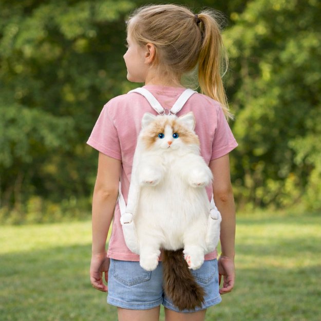 Plush Cat Backpack Mascot Adjustable Straps Silicone Paws White 50cm