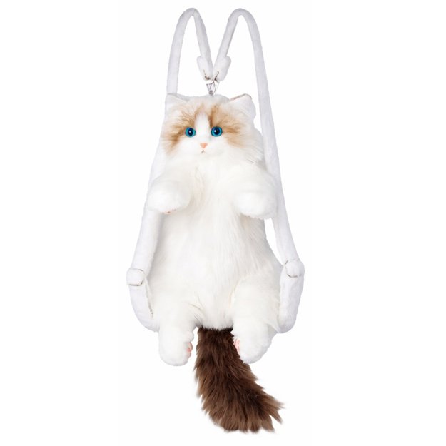 Plush Cat Backpack Mascot Adjustable Straps Silicone Paws White 50cm
