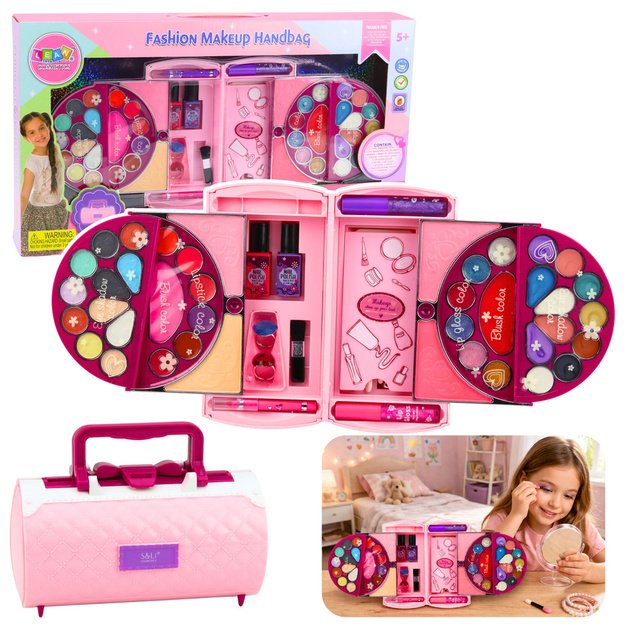 Makiažo ir nagų grožio rinkinys, kosmetika, akių šešėliai, nagų lakai, dėklas