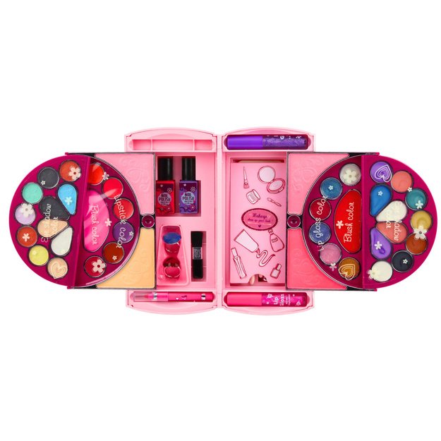 Makiažo ir nagų grožio rinkinys, kosmetika, akių šešėliai, nagų lakai, dėklas