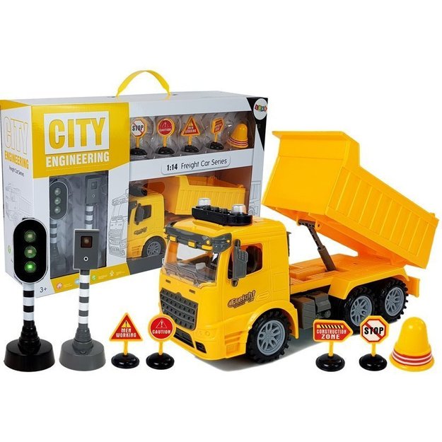 Tipper Set 1:14 Road Signs Lights Speed ​​Camera Yellow