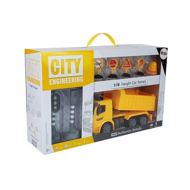 Tipper Set 1:14 Road Signs Lights Speed ​​Camera Yellow