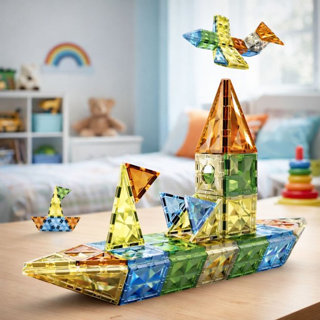 Magnetinių konstruktorių kaladėlių, figūrėlių, formų, spalvingų rinkinys, 78 vn