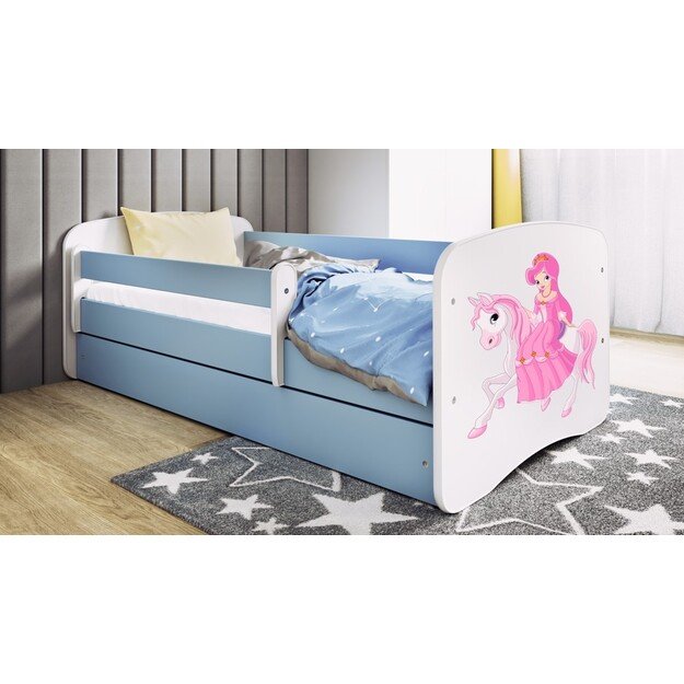 Babydreams mėlyna princesės lova ant žirgo su stalčiumi be čiužinio 160/70