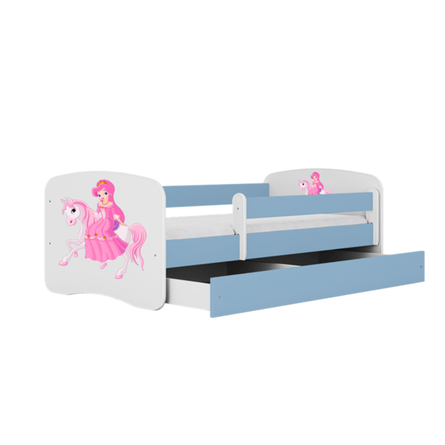 Babydreams mėlyna princesės lova ant žirgo su stalčiumi be čiužinio 160/70