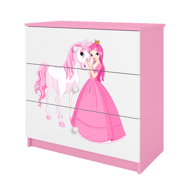 Komoda babydreams rožinė princesė arklys