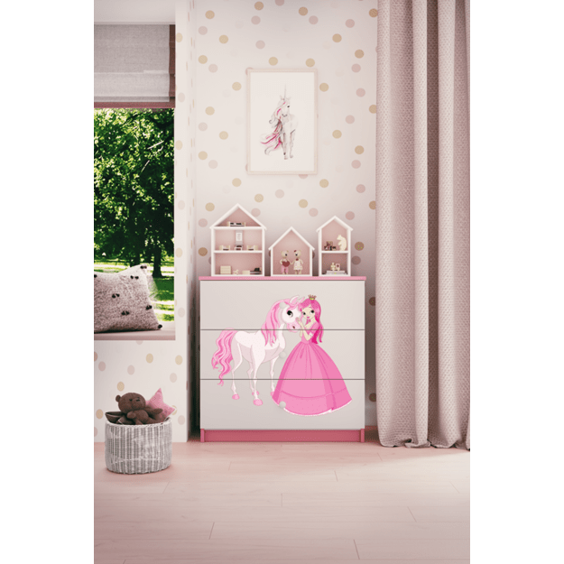 Komoda babydreams rožinė princesė arklys