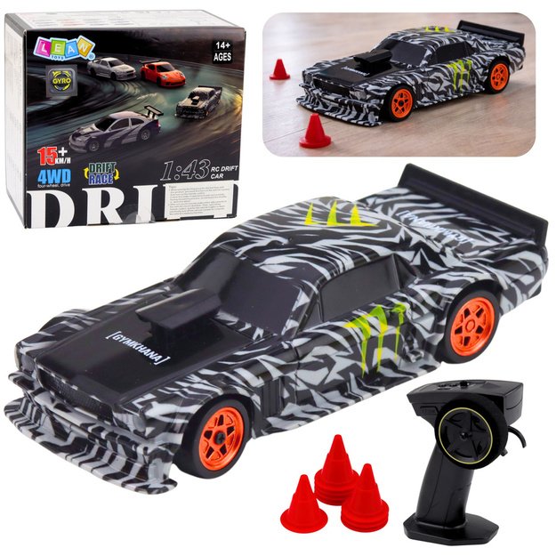 Auto Sportowe Do Driftu Zdalnie Sterowane RC Czarne Pachołki 15 km/h 1:43