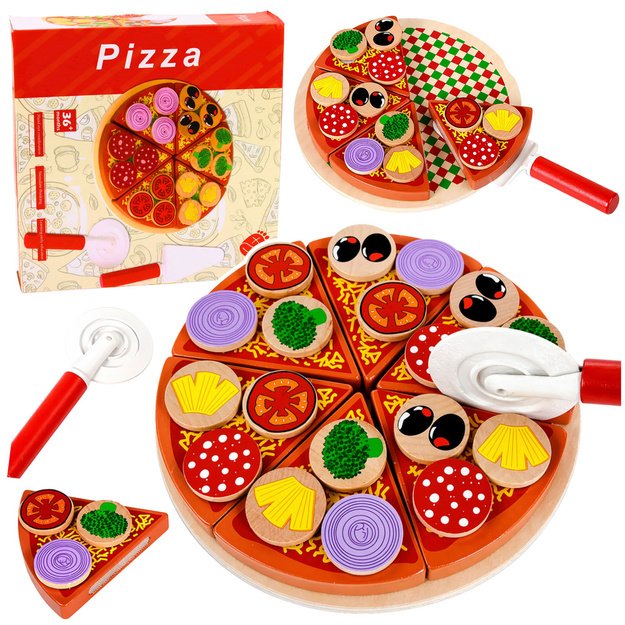 Wooden Pizza Cutting Set with Velcro Wheel and Cutting Board