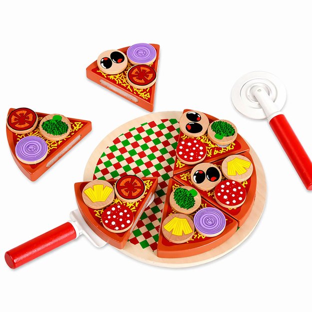 Wooden Pizza Cutting Set with Velcro Wheel and Cutting Board